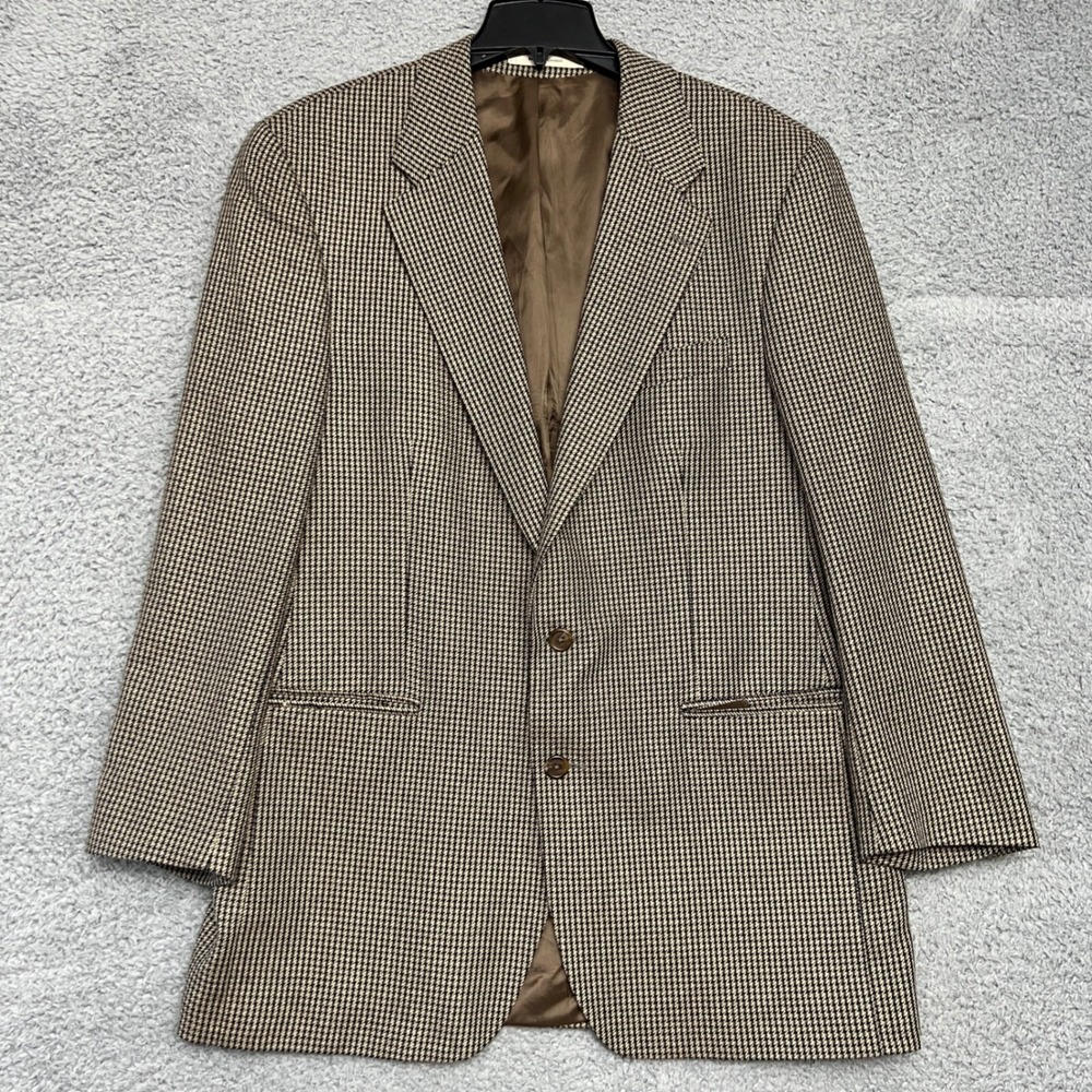 Chaps Ralph Lauren Blazer‎ Mens 42R Brown Houndstooth Excellent Wool Sport Coat